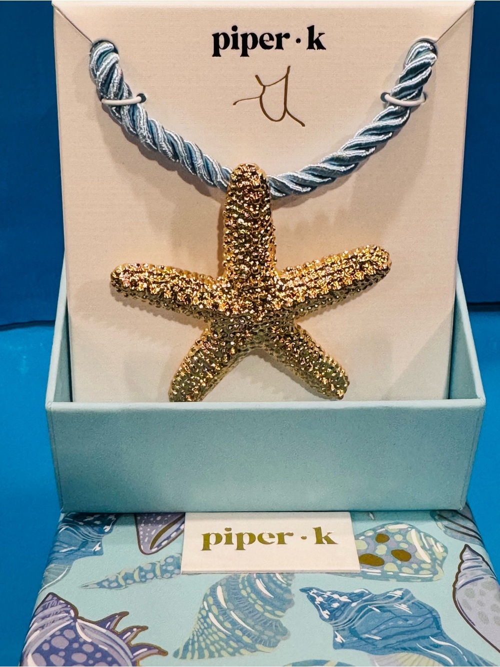 NWT Piper•k Gold Glitter Starfish Necklace with Light Blue Cord - Picture 7 of 12